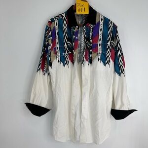 Women’s Adobe Rose Aztec Print White Button Up Size Medium